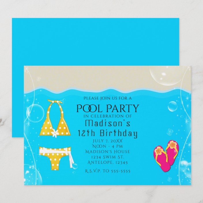 Girls Pool Party Bikini Birthday Swim Invitations