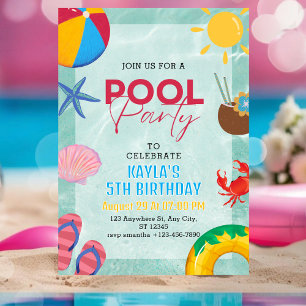 Girls Pool Party Birthday Boy Tween Birthday Party Invitation