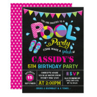 Girls Pool Party Birthday Chalkboard Invitation