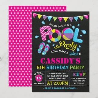 Girls Pool Party Birthday Chalkboard Invitation