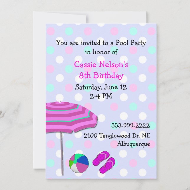 Girl's Pool Party Birthday Invitation (Front)