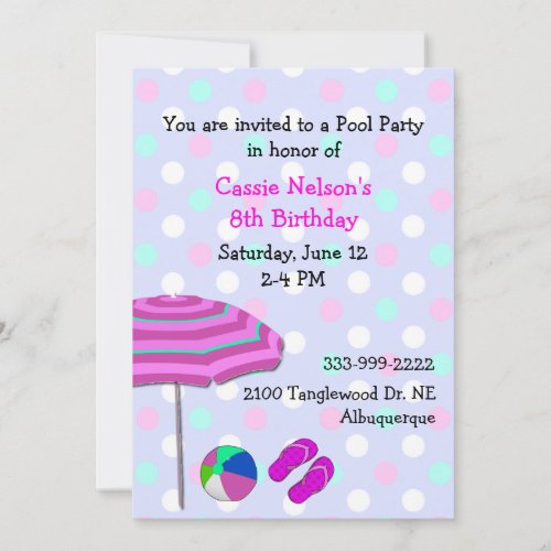 Girl's Pool Party Birthday Invitation