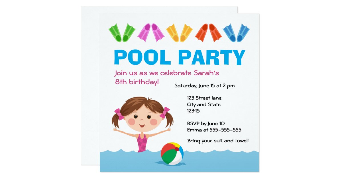 Girls pool party birthday invitation | Zazzle