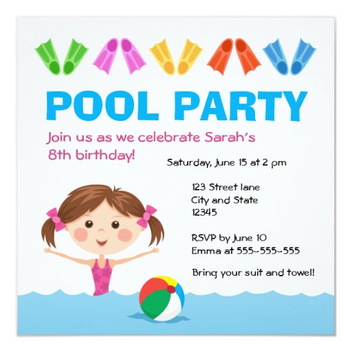 Girls pool party birthday invitation | Zazzle