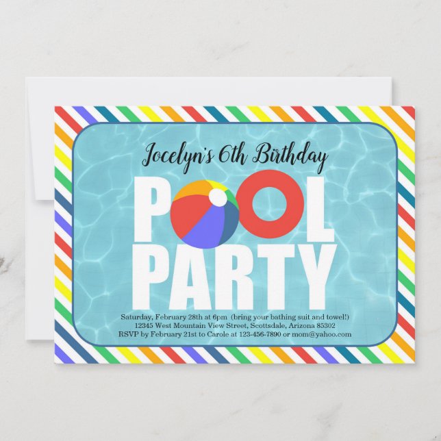 Girl's Pool Party Birthday Party Invitation (Front)
