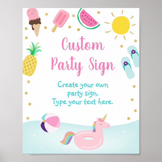 Girls Pool Party Birthday Sign (Front)