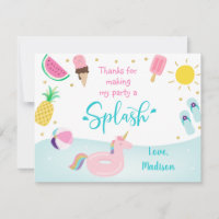 Girls Pool Party Birthday Thank You