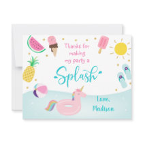 Girls Pool Party Birthday Thank You Card