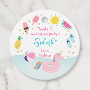 Girls Pool Party Birthday Thank You Favor Tags