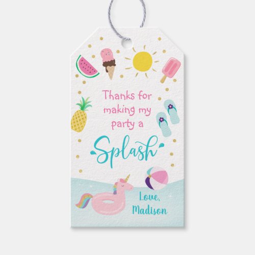 Girls Pool Party Birthday Thank You Gift Tags