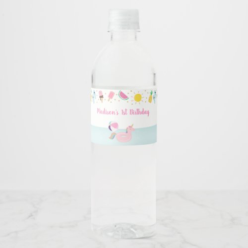 Girls Pool Party Birthday Water Bottle Label