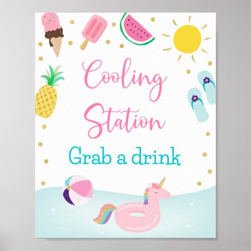 Girls Pool Party Cooling Station Birthday Sign