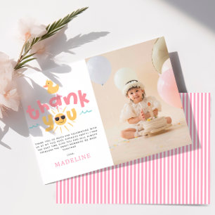 Girls Pool Party Duck Birthday Thank You Card