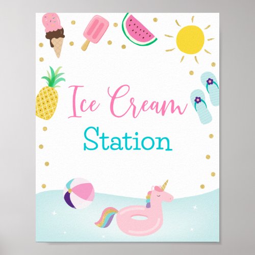 Girls Pool Party Ice Cream Station Birthday Sign