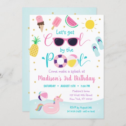 Girls Pool Party Lets Get Cool Birthday Invitation