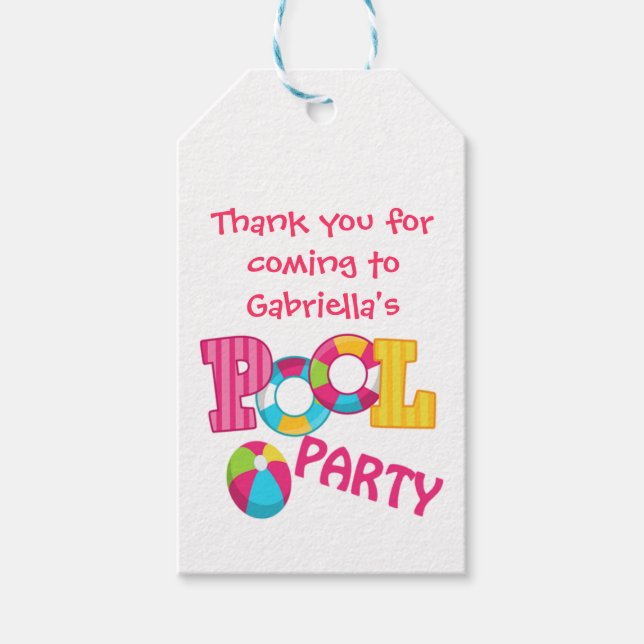 Girls Pool Party Personalized Gift Tags (Front)