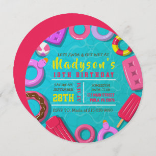 GIRLS POOL SWIM FLOATS Birthday Party Invitation