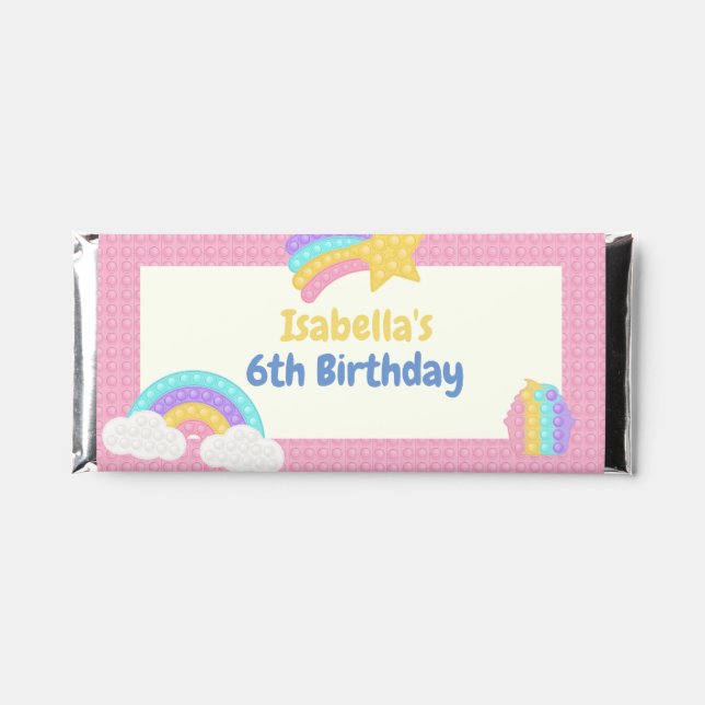 Girl's Pop It Fidget Birthday Hershey Bar Favors (Front)