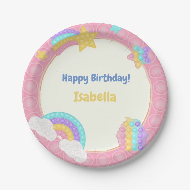 Girl's Pop It Fidget Birthday  Paper Plates (Front)