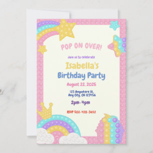 Girl's Pop It Fidget Birthday Party Invitation