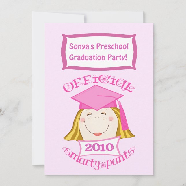 Girls Preschool / Kindergarten Graduation Party Invitation (Front)
