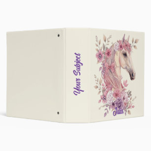 Girls Pretty Ponies Pastel Floral Horse 3 Ring Binder