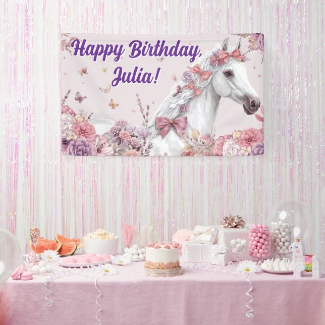 Girls Pretty Ponies Pastel Floral Horse Banner (Party)