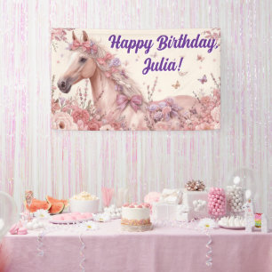 Girls Pretty Ponies Pastel Floral Horse Banner