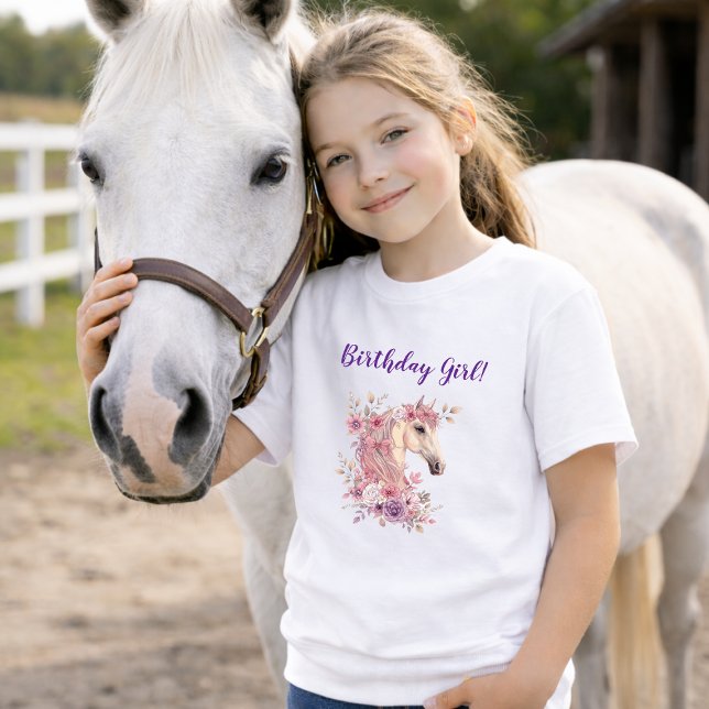 Girls Pretty Ponies Pastel Floral Horse Birthday T-Shirt (Creator Uploaded)
