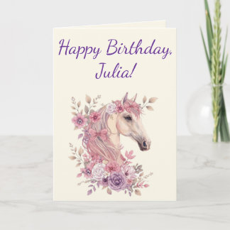 Girls Pretty Ponies Pastel Floral Horse Card