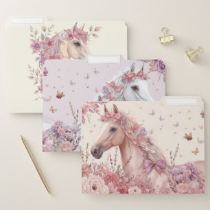 Girls Pretty Ponies Pastel Floral Horse File Folder