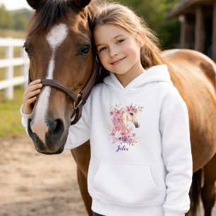 Girls Pretty Ponies Pastel Floral Horse Hoodie