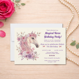 Girls Pretty Ponies Pastel Floral Horse Invitation