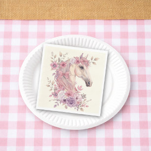 Girls Pretty Ponies Pastel Floral Horse Napkins