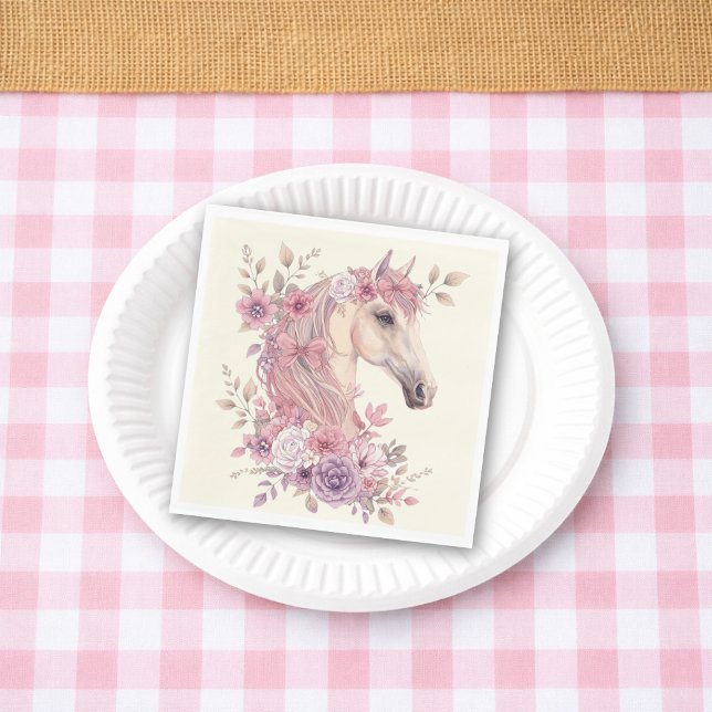 Girls Pretty Ponies Pastel Floral Horse Napkins (Creator Uploaded)