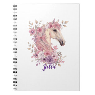 Girls Pretty Ponies Pastel Floral Horse Notebook