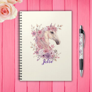 Girls Pretty Ponies Pastel Floral Horse Notebook