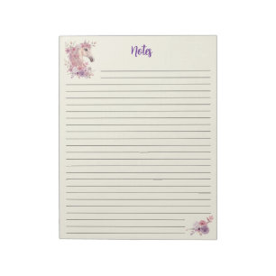 Girls Pretty Ponies Pastel Floral Horse Notepad
