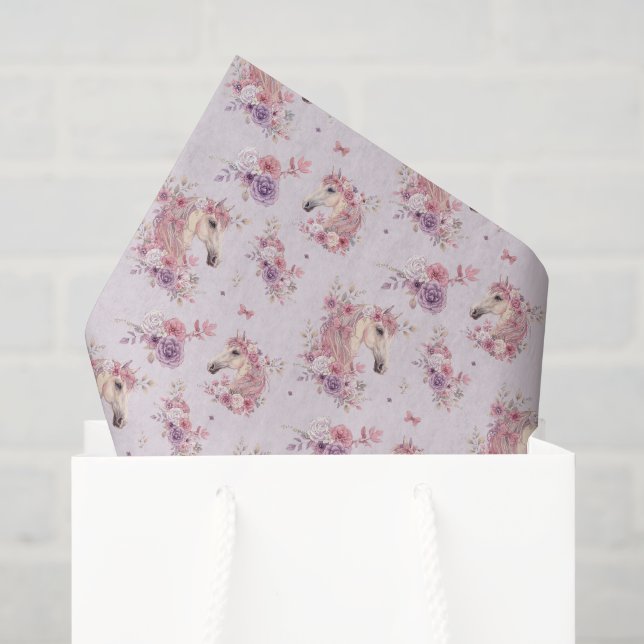 Girls Pretty Ponies Pastel Floral Horse Tissue Paper (Gift Bag)