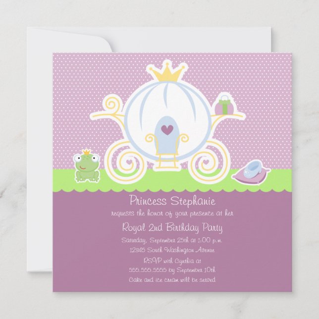 Girl's princess birthday party carriage invitation (Front)