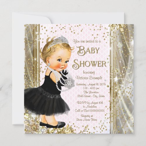 Girls Princess Little Lady Pink Gold Baby Shower Invitation