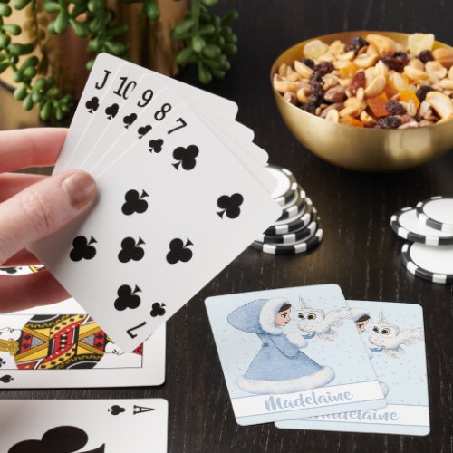 Girls Princess Owl Winter Snowflakes Poker Cards