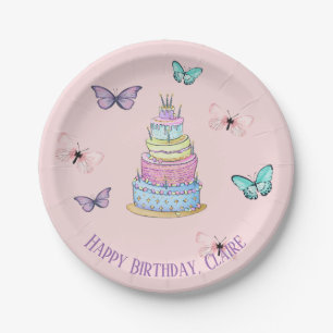 Girl's Princess Party, Butterflies and Cake Paper Plates