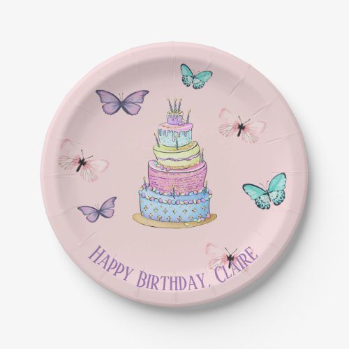 Girls Princess Party Butterflies and Cake Paper Plates