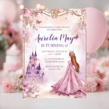Girls Princess Pink Gold Birthday Invitation