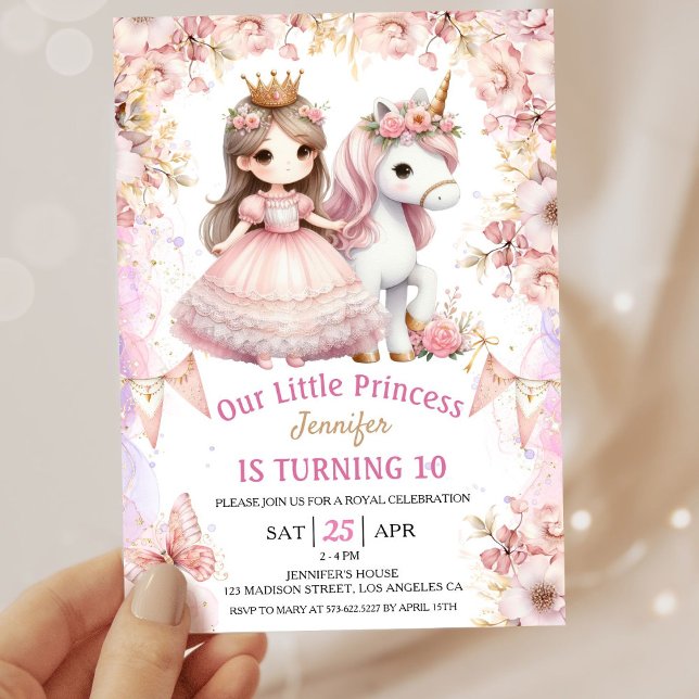 Girls Princess Unicorn 10th Birthday Invitation (Creator Uploaded)