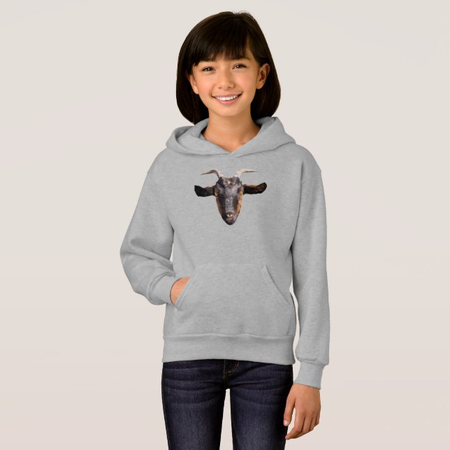 Girls Pullover Hoodie Black/Tan Goat (Front Full)