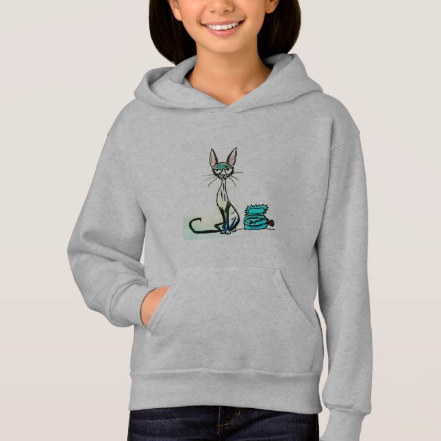 GIRLS' PULLOVER HOODIE - SIAMESE CAT (Front)