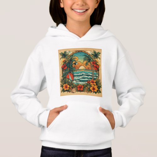 Girls Pullover Hoodie WITHE beach Drawing