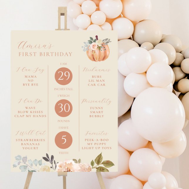 Girl's Pumpkin 1st Birthday Party Milestone Board (Creator Uploaded)